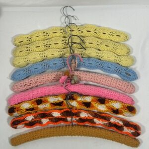 Vintage Handmade Crochet Clothes Hangers Yarn (9) Granny Core Cottage Colorful